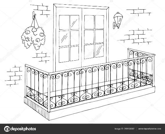 Balcony Exterior Graphic Black White Sketch Illustration Vector Stock  Vector Image by ©Aluna11 #289138392