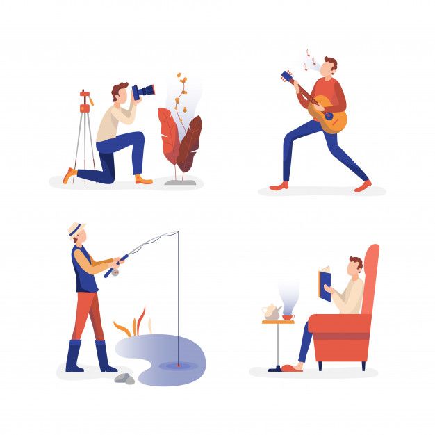 Premium Vector | Males enjoying free time activities collection