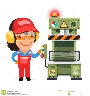 Description: Description: female-factory-worker-working-press-machine-set-cartoon-workers-machines-isolated-white-background-clipping-paths-54502198.jpg
