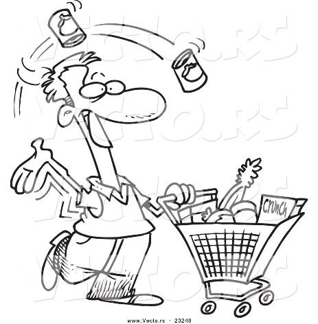 Vector of a Cartoon Guy Grocery Shopping - Coloring Page Outline by  toonaday - #23248