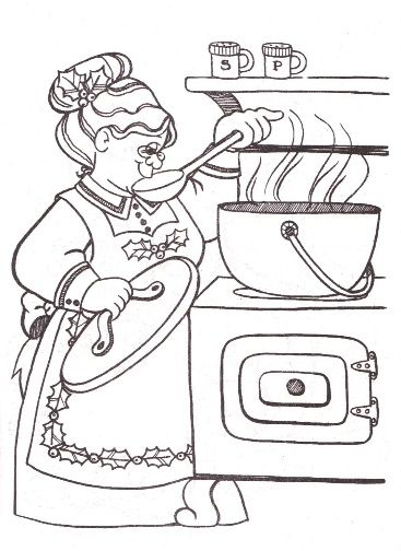 Mrs. Santa Claus - Cooking Dinner - Coloring Pages | Coloring pages, Color,  Clip art
